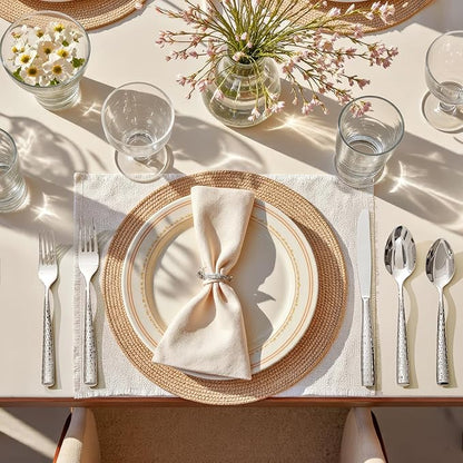 Kingstone Hammered Silverware Set, 5-Piece Flatware Set for 1, 18/10 Stainless Steel Heavy Duty Cutlery Set, Mirror Polished Utensil Sets for Home, Restaurant, wedding, Dishwasher Safe
