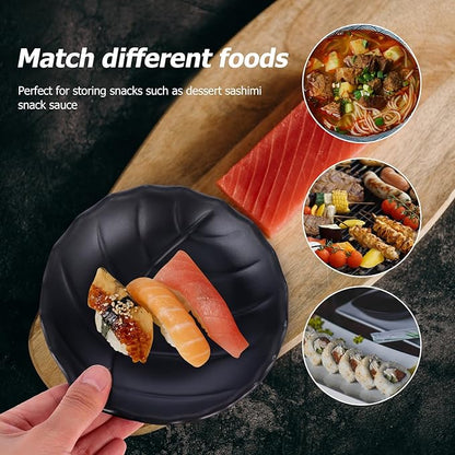 Happyyami Leaf Pattern Snack Plate Black Appetizer Plate Ceramic Dessert Dish for Household Kitchen Dining and Side Dishes