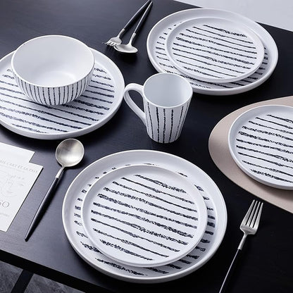 Stone Lain Nova Modern Stoneware Dinnerware Set, Plates and Bowls Set, 16-Piece Dish Set Service for 4, Black