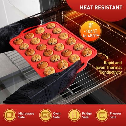 2 Packs 24 Cups Silicone Muffin Pan for Baking with Metal Reinforced Frame Mini Size Cupcake Pan Tray Chocolate Egg Pizza Bites Oven Cookie Mold Muffin Tin Tart Pans Sheet Set Small