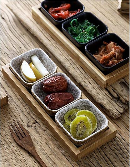 HEXEH Salad Plate 3.3 Oz Soy Sauce Dipping Bowls Side Dish Plates for Snack Sushi Fruit Appetizer Dessert Ceramic Dip/Dipping Bowls Set of 3 with Tray Plastic Plate (Color : E)