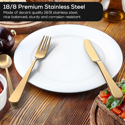 Upgraded 18/8 Stainless Steel 28-Piece Flatware Cutlery Set(Gold)-Silverware set for 4-Luxurious Home Kitchen Dinnerware Sets-Great Kitchen Accessories-Perfect House Warming/Christmas Gift
