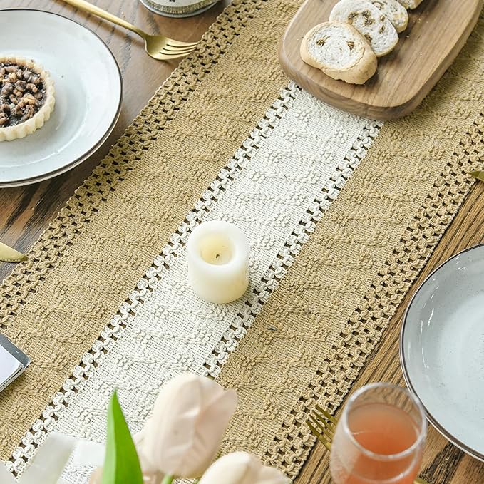 Artoid Mode Burlap Brown Farmhouse Rustic Table Runner, Seasonal Hollow Kitchen Dining Table Decoration for Home Party Decor 12x90 Inch