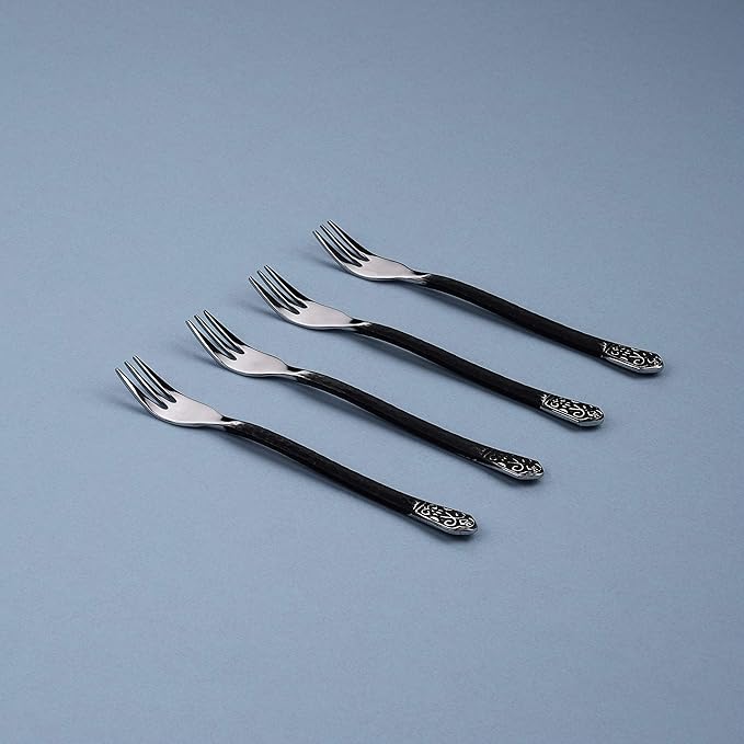 Gourmet Settings 4-Piece Cocktail Matte/Polished Metal Flatware Serving Set, Stainless Steel Silverware, Appetizer/Seafood/Fruit Fork, 5.75 Inch, Dishwasher Safe (34-917)
