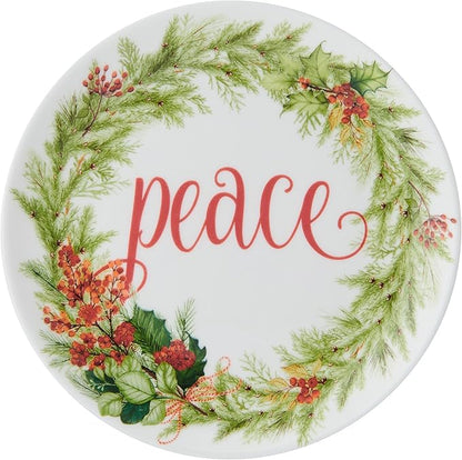Mikasa Holiday Festive Garland Set of 6 Bone China Lightweight Chip Resistant Appetizer Plates Christmas Party Holiday Entertaining, 7 inch