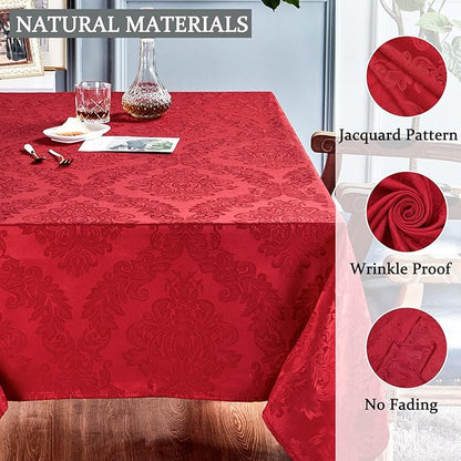 Rectangle Table Cloth Linen Farmhouse Stainproof Waterproof Washable Polyester Oblong Rectangular Fabric Table Cover for Kitchen Dining Dinner (Red, 60 X 144 Inch)
