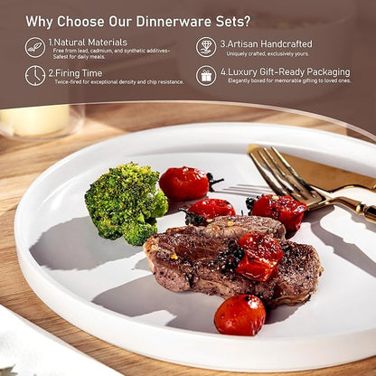 GBHOME Ceramic Dinnerware Sets for 4,Stoneware Plates and Bowls Sets,Chip and Crack Resistant | Dishwasher & Microwave Safe Dishes Set,Scratch Resistant- Service for 4 (12pc)- Snow White