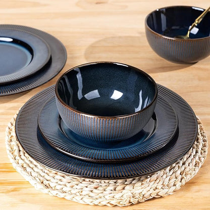 GBHOME Ceramic Dinnerware Sets,12 pcs Embossed Elegant Stoneware Plates and Bowls Sets, Housewarming Wedding Gift | Dishwasher & Microwave Safe | Dishes Set Service for 4