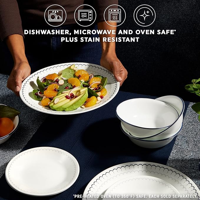 Corelle 6-Piece 10.25" Dinner Round Plates Vitrelle Triple Layer Glass, Lightweight Round Plates, Chip and Scratch Resistant, Microwave and Dishwasher Safe, Caspian Lace