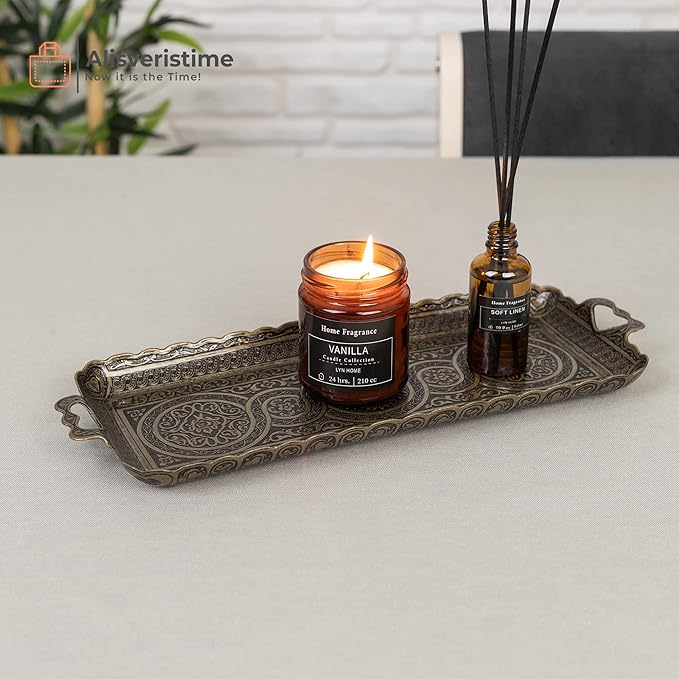 Alisveristime Turkish Ottoman Coffee Tea Beverage Serving Rectangle Tray (Small Tray) (13 INC*5.5 INC) (Autentic)
