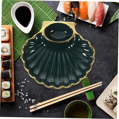 1Pc Dumpling Dish with Sauce Creative Shell Shaped Appetizer Plate for Dipping Sauces for Serving Dumplings French Fries Sushi Home and Restaurant Use