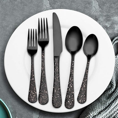 O.C.E. Matte Black Silverware Set, Stainless Steel Flatware Set, 20-Piece Tableware Cutlery Set Service for 4, Satin Finish Tableware Utensils Set, Dishwasher Safe (Starry Pink)