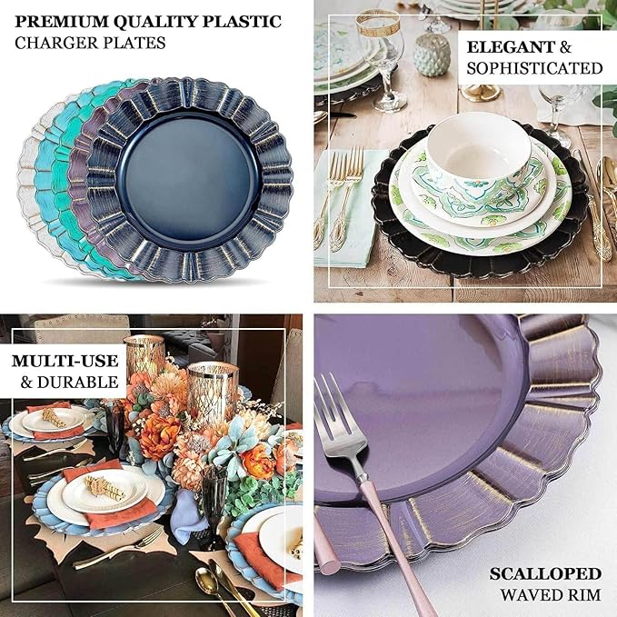 Efavormart Set of 6-13" Round - Taupe Plastic Charger Plates With Waved Scalloped Rim for Wedding, Outdoor Receptions, Banquets, Holiday Dinner plates Chargers