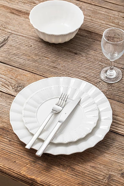 HOMBENE Plates and Bowls Sets, 16 Piece Dinnerware Sets, Porcelain Dinner Set with Plates and Bowls, Ceramic tableware, Modern Bone China Dish Set for 4, Wavy Pattern