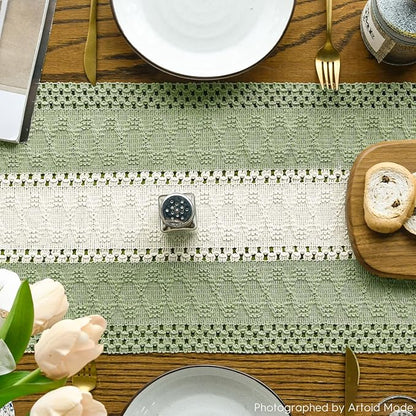 Artoid Mode Light Green Farmhouse Rustic Table Runner, Seasonal Hollow Kitchen Dining Table Decoration for Home Party Decor 12x36 Inch