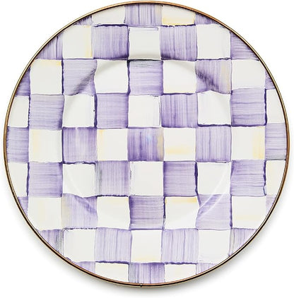 MACKENZIE-CHILDS Enamel Salad and Dessert Plate, Small Plate for a Dessert or Appetizer Dish, 8 Inches, Purple-and-White Violet Check