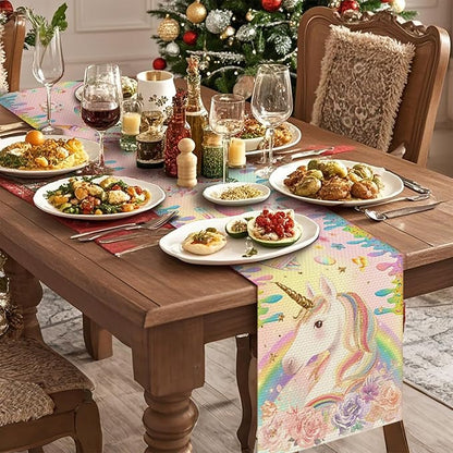 Colorful Horse Table Runner Seasonal Holiday Kitchen Dining Linen Table Decoration for Indoor Outdoor Home Party Decor 13 x 72 Inch