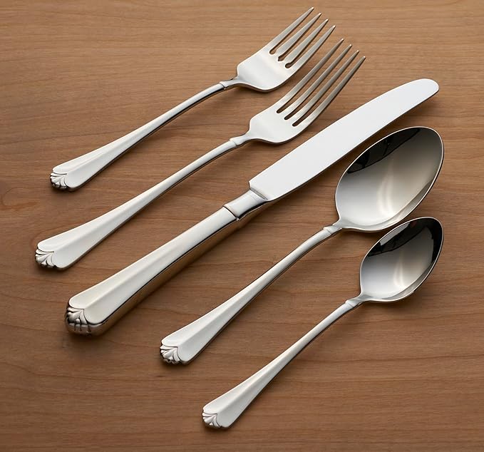 Oneida Golden Juilliard 5 Piece Fine Flatware Set, 18/10 Stainless, Service for 1,Silver
