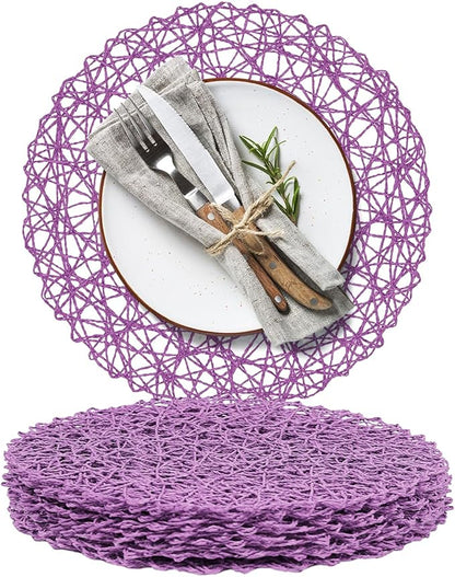 AHHFSMEI Paper Braided Round Placemats Set of 8 Natural Non-Slip Heat Resistant Table Mats for Dining Tables Woven Indoor Outdoor Place mats(Purple,8)