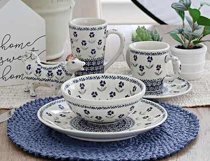 Blue Rose Polish Pottery - Blue Daisy 16 Piece Dinner Set - 4 Place Settings - Great for Everyday Dining, Casual Dining, or as Formal Dinnerware
