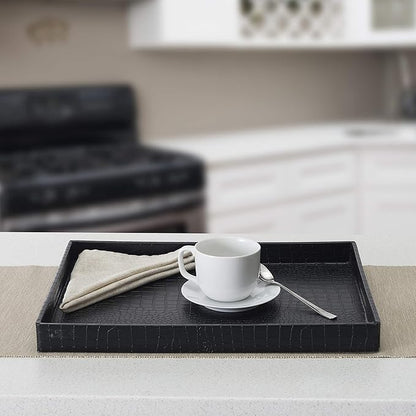 Home Basics Attractive & Elegant with Handles Serving Tray, 18" x 13" x 2" (Black)
