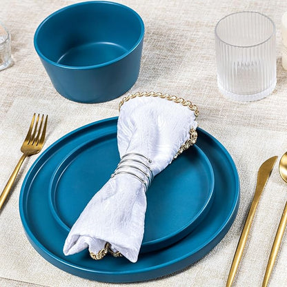 Plates and Bowls Sets for 4 - CJDC-QUELO 16 Piece Stoneware Dinnerware Sets with Mugs, Ceramic Dishware Sets for Kitchen Dining Use, Chip and Scratch Resistant Microwave Dishwasher Safe, Blue