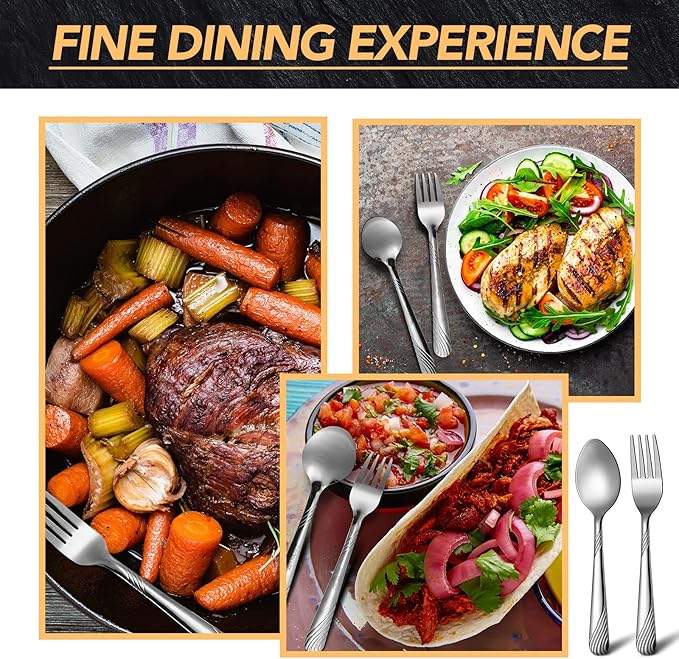 50 Pcs Forks and Spoons Silverware Set Stainless Steel Flatware Cutlery Set Heavy Duty Metal Spoons and Forks for Kitchen Utensil Dinner Restaurant Home, Mirror Polished, Dishwasher Safe(Stripe)