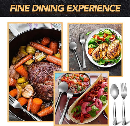 50 Pcs Forks and Spoons Silverware Set Stainless Steel Flatware Cutlery Set Heavy Duty Metal Spoons and Forks for Kitchen Utensil Dinner Restaurant Home, Mirror Polished, Dishwasher Safe(Stripe)