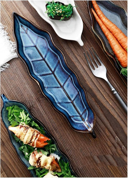 Snack Plate Ceramic Appetizer Plate Fast Food Plate Sushi Plate Fruit Set Plate Leaf-Shaped Tableware Snack Plate Sauce Plate Snack Tray (Color : A)