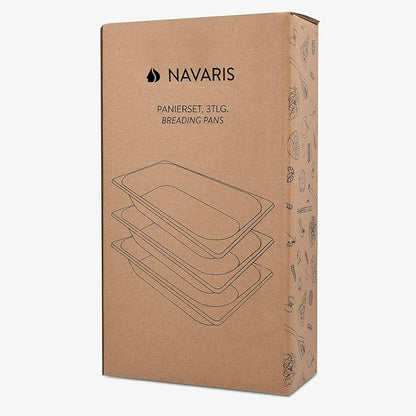 Navaris Breading Trays Set - 3 Medium Stainless Steel Pans for Preparing Bread-Crumb Dishes, Panko, Schnitzel, Coating Fish and Marinating Meat