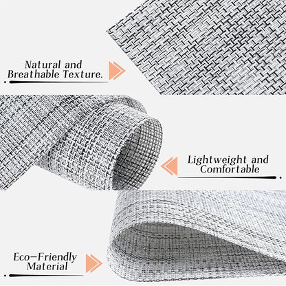 Timeet Placemats Set of 4, Heat Resistant Non-Slip Place Mats for Dining Table, Durable Washable PVC Vinyl Woven Table Mats, Linen Textured Placemats for Kitchen Resistant Easy to Clean(Gray