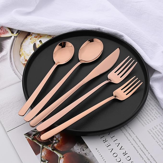 30 Pieces Silverware Set, Rose Gold-Flatware Cutlery Set Service for 6, 18/8 Stainless Steel Tableware Eating Utensils for Home/Hotel/Restaurant, Mirror Polished, Dishwasher Safe