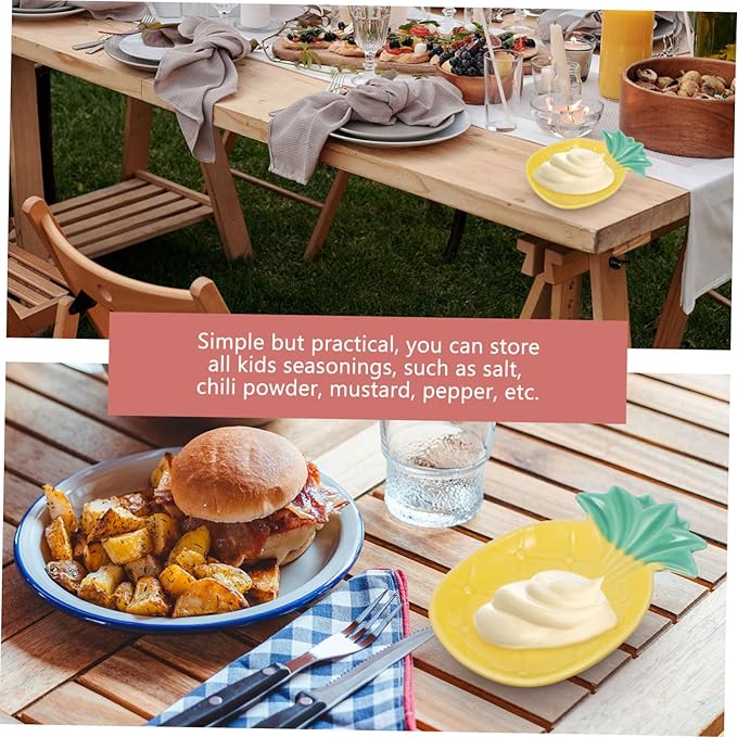 OUNONA 2pcs Ceramic Pineapple Sauce Dish Set Multifunctional Dipping Plates for Appetizers Seasoning Sauce Plates for Home Use and Parties