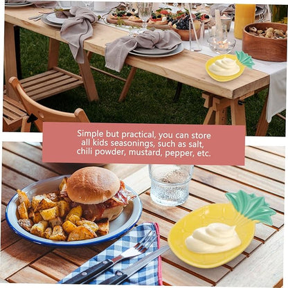 OUNONA 2pcs Ceramic Pineapple Sauce Dish Set Multifunctional Dipping Plates for Appetizers Seasoning Sauce Plates for Home Use and Parties