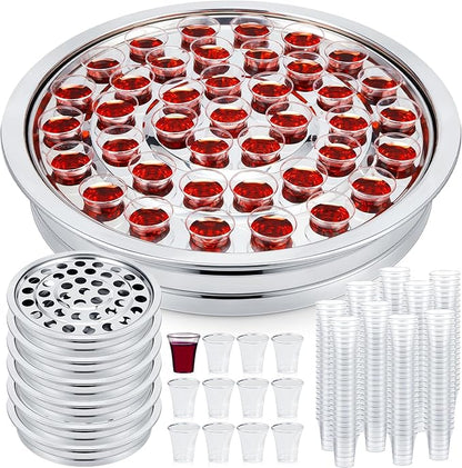 Zhehao 6 Pcs Easter Communion Trays for Churches Set Church Supplies Plates for Church with Disposable Cups (Silver)