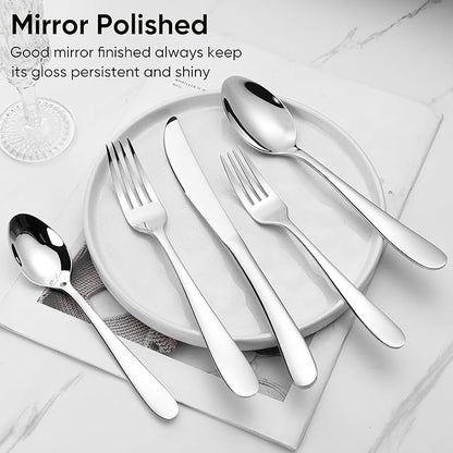Herogo Heavy Duty Stainless Steel Silverware Set, 40-Piece Heavy Weight Modern Flatware Cutlery Set for 8, Fancy Tableware Eating Utensils for Home Wedding, Dishwasher Safe, Mirror Finished