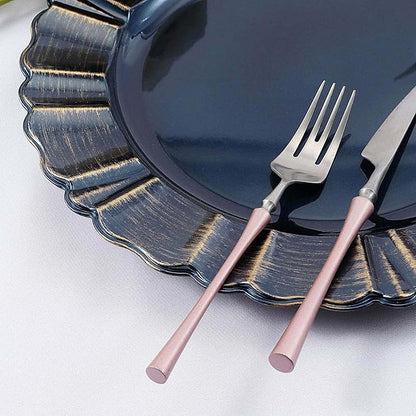 Efavormart 12-Pack Acrylic Plastic Charger Plates 13" Round Navy Blue with Gold Brushed Wavy Scalloped Rim - Dinner Charger Tableware