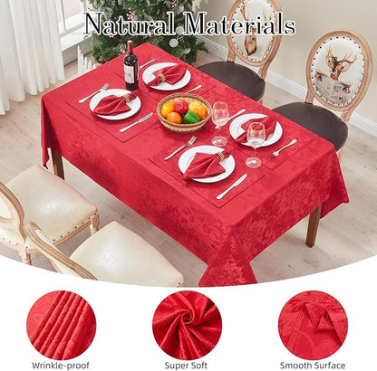 Rectangle Christmas Jacquard Table Cloth Waterproof Elegant Damask Floral Pattern Heavy Weight Wipeable Wrinkle Free Fabric Table Covers for Dinner or Daily Uses(Dark Red/60x120 Inch)