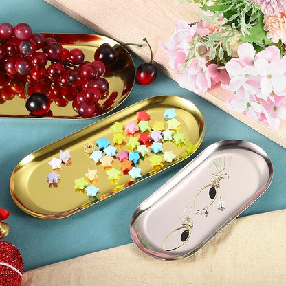 uxcell 2pcs Stainless Steel Decorative Trays, Bathroom Trays, Makeup Cosmetic Trays, Small Serving Trays for Candles Dessert Tray(Silver, 7 x 3.3 Inch)