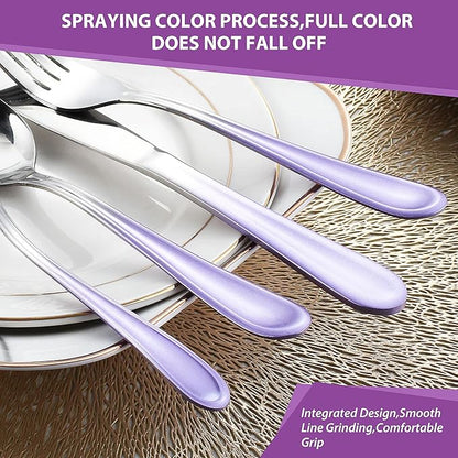 Gradient Purple Silverware set for 4,Stainless Steel Flatware Set,20 Piece Tableware Cutlery Set,Mirror Polished Utensils Sets for Kitchen,Reusable Dinnerware Sets Service for 4,Dishwasher Safe