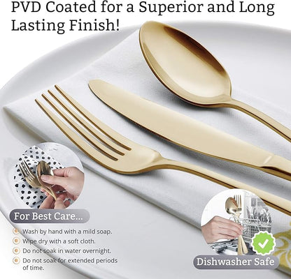 EVOLVE 18/8 Stainless Steel Silverware Set for 4 - Complete 24 Piece Flatware Cutlery Set - Elegant and Ergonomic Design- Dishwasher Safe -Stylish & Mirror Finish, Rust-Proof Utensil Sets. (Champagne)