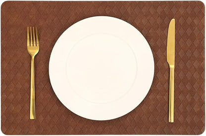 FAVE Faux Leather Placemats Set of 4 Oil-Proof Wipeable PU Placemats for Kitchen Dining Table,Restaurant,Coffee Shop (Walnut Brown-4PCS)