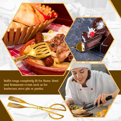 19 Pieces Serving Flatware Set Including Stainless Steel Spatulas, Forks, Spoons, Perforated, Soup, Skimmers Spoon, Buffet Tongs, Heavy Duty Serving Tongs for Home(Gold)