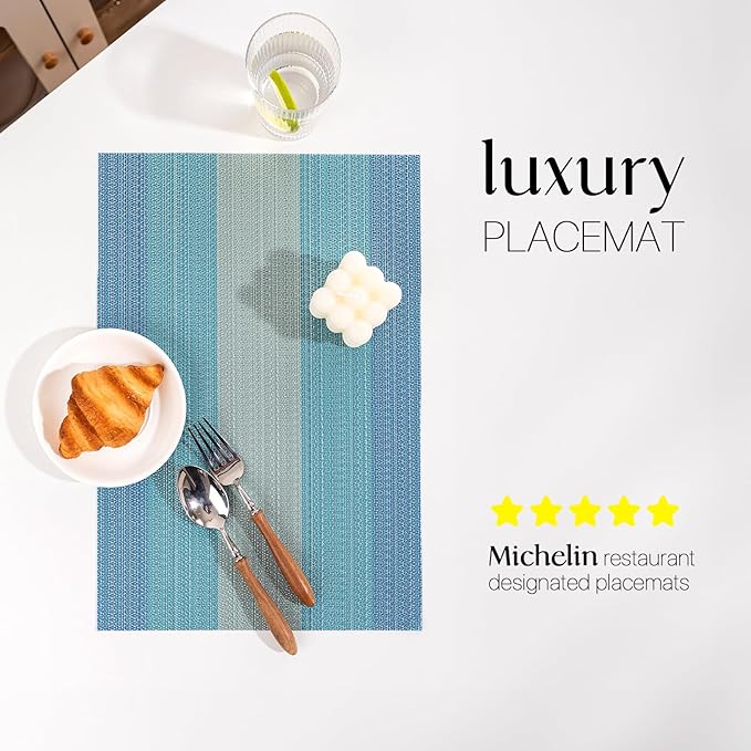 LEXMORE Placemats Set of 4 Vinyl/Plastic Woven Place Mats for Kitchen Table Indoor/Outdoor Washable Placemat Wipeable Dining Table Mats(Ocean Geode)