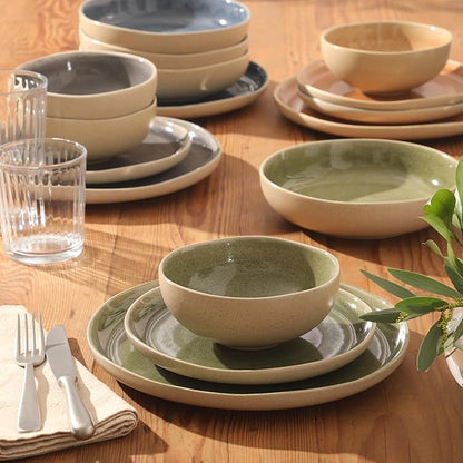 Gibson Elite Manila Bay 16-Piece Stoneware Dinnerware Set, Service for 4, Reactive Glaze Modern Artisan Plates, Bowls & Mugs, Assorted Colors, Round Design