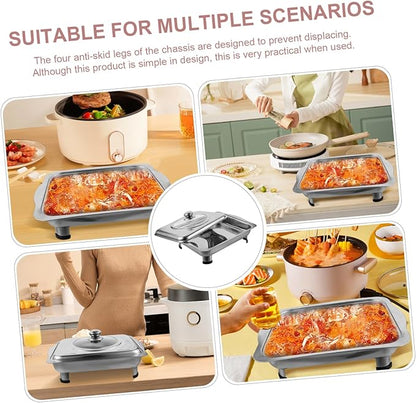 590g Stainless Steel Dinner Plate for Buffet Rectangular Serving Tray Lid for Parties and Entertaining