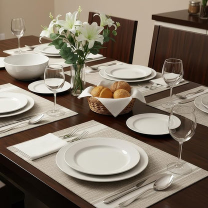 Plastic Woven Place Mats,Non-Slip,Set of 6,Waterproof Wipeable Dining Table Mats for Kitchen Table Indoor/Outdoor,White