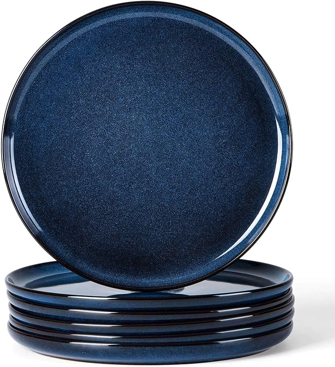 Herogo 6-Piece Stoneware Dinner Plates Set, 10.43" Ceramic Round Plate Set, Double Reactive Glaze Large Dinnerware Plates for Kitchen, Microwave, Oven and Dishwasher Safe, Starry Blue
