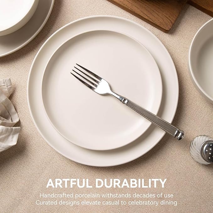 12-Piece Matte White Dinnerware Set,Stoneware Dinnerware for 3, Microwave & Dishwasher Safe, Stackable Design for Kitchen and Dining - Plates,Bowls and Mugs