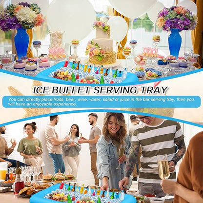 Leitee Inflatable Serving Bar with Drain Plug 52 x 24 x 5'' Inflatable Ice Serving Buffet Bar for Party Food Cooler Buffet Drink(Blue,Basic Style)